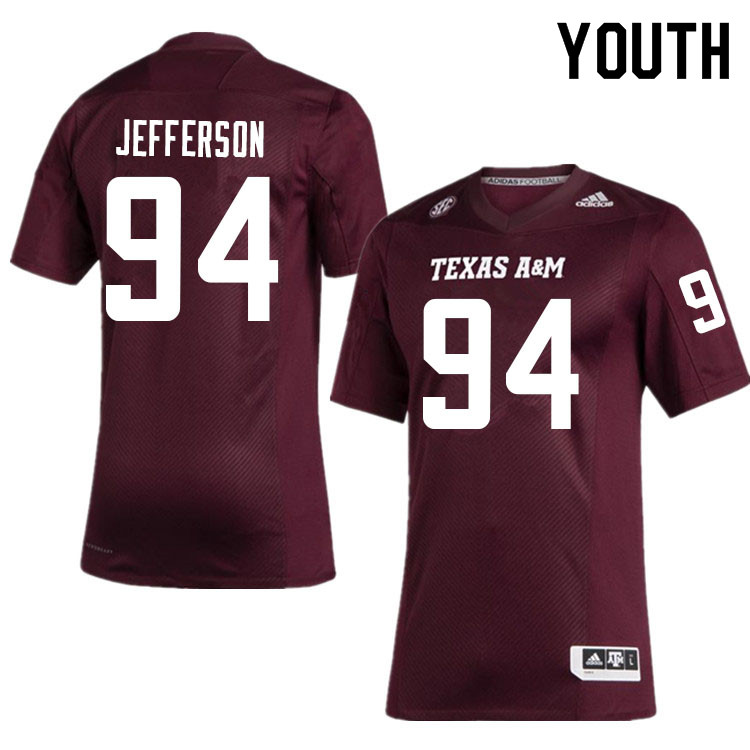 Youth #94 Jordan Jefferson Texas A&M Aggies College Football Jerseys Sale-Maroon